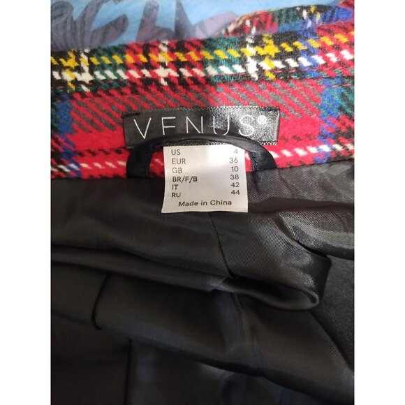 VTG Y2K Venus Dbl Breasted Wool Blend Red Tartan Peacoat Sz 4 Classic Scottish - Picture 6 of 8